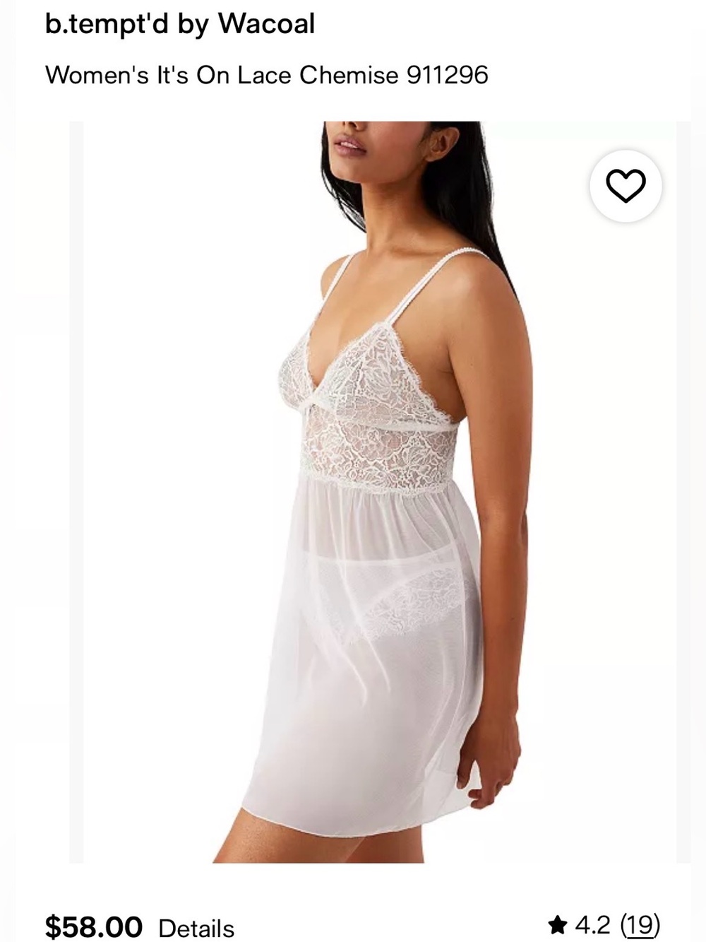 b.tempt'd by Wacoal Lace Chemise in White one piece in pale pink